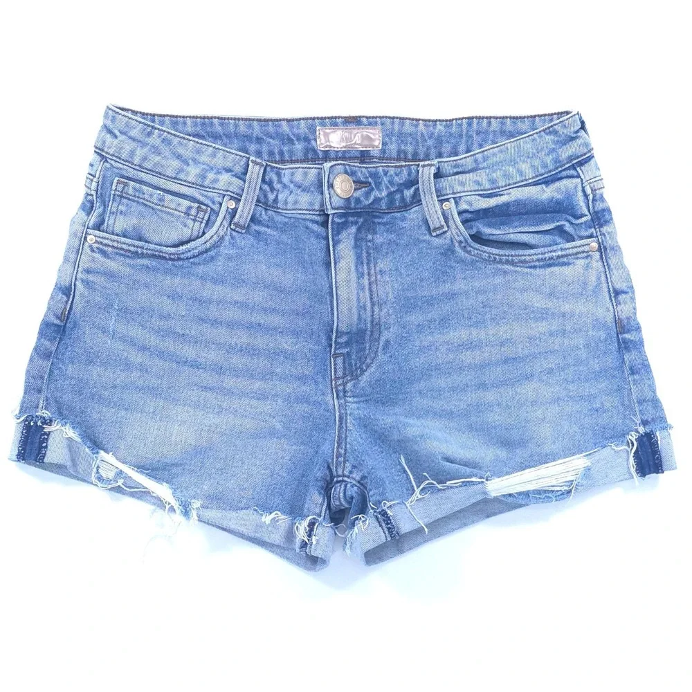 KUT from the Kloth Womens Shorts Jane 6 Blue Distressed High Rise Denim Raw Hem